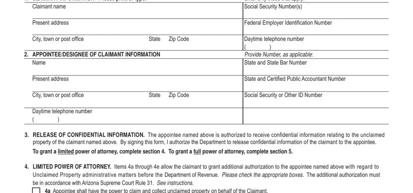 Filling out section 1 in 285up