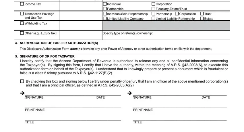 Completing tax type and period fields in Arizona Form 285