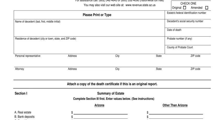 Writing part 1 of Arizona Form 74