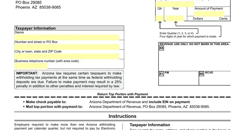 Completing the Arizona A1-WP employer withholding tax payment form