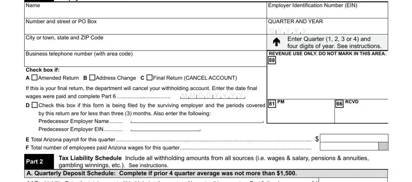 Filling in part 1 of Arizona Form A1-QRT