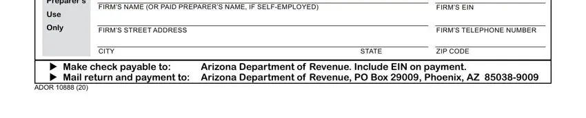 Arizona Form A1-QRT preparer section (step 3)