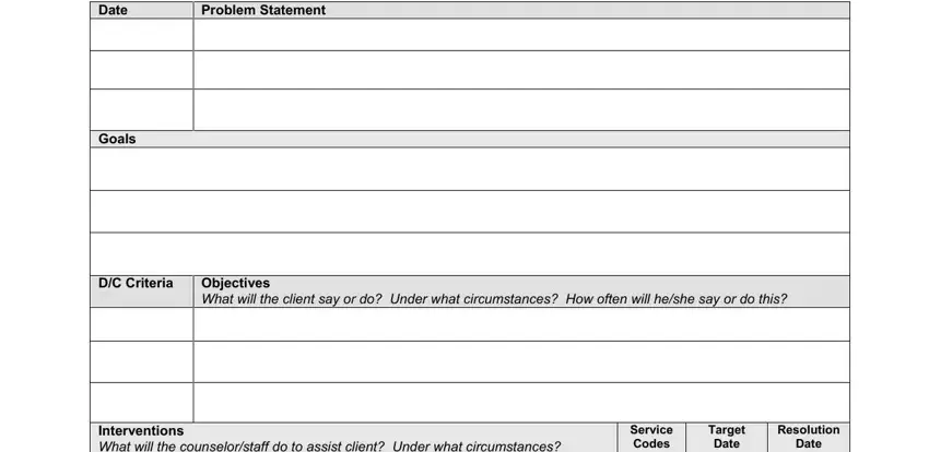 How to fill in treatment plan problem sample stage 1
