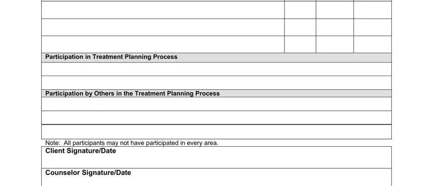 Interventions What will the, Note All participants may not have, and Participation in Treatment in treatment plan problem sample