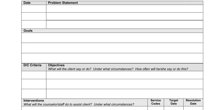 Guidelines on how to fill in treatment plan problem sample step 3