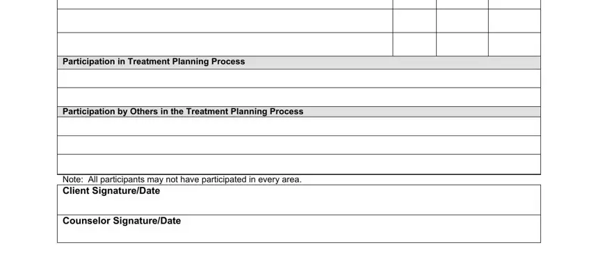 Note All participants may not have, Counselor SignatureDate, and Participation in Treatment inside treatment plan problem sample