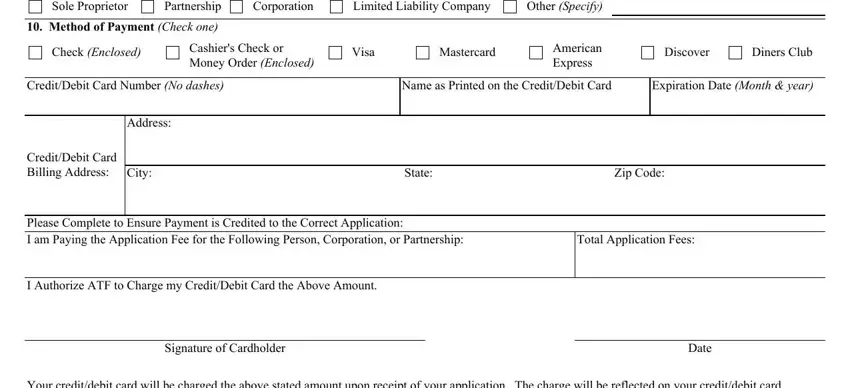 CreditDebit Card Number No dashes, Sole Proprietor, and Corporation inside atf permit