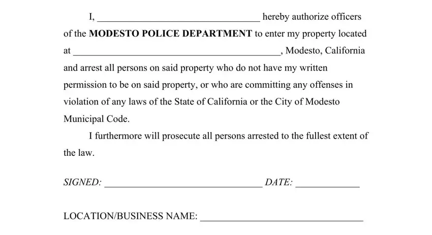 Completing section 1 of the authority to arrest authorization