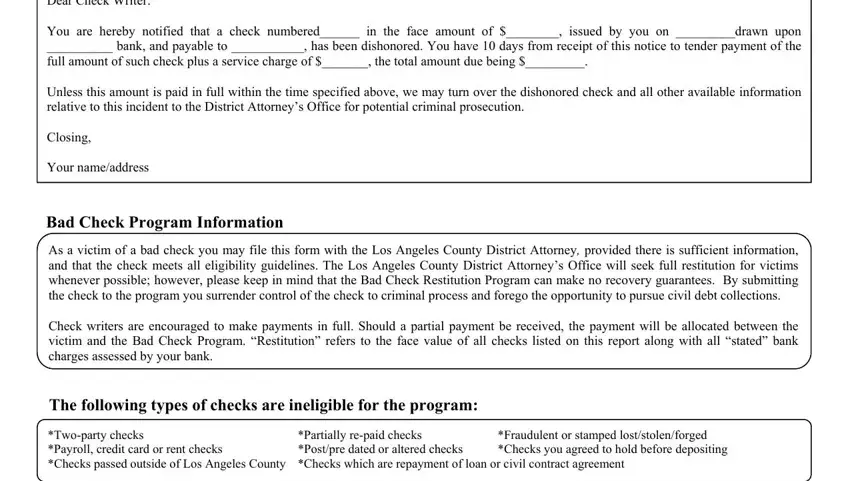 Step 3 of the bad check complaint form - program information and eligibility requirements