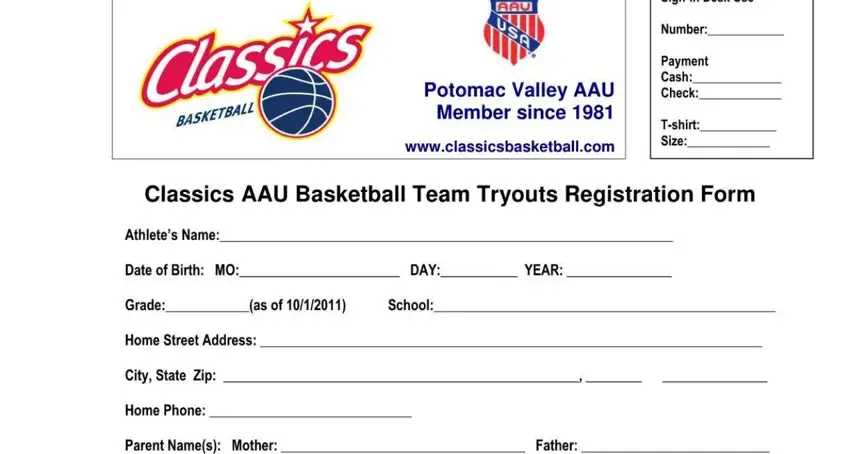 How to fill in basketball tryout registration form - stage 1