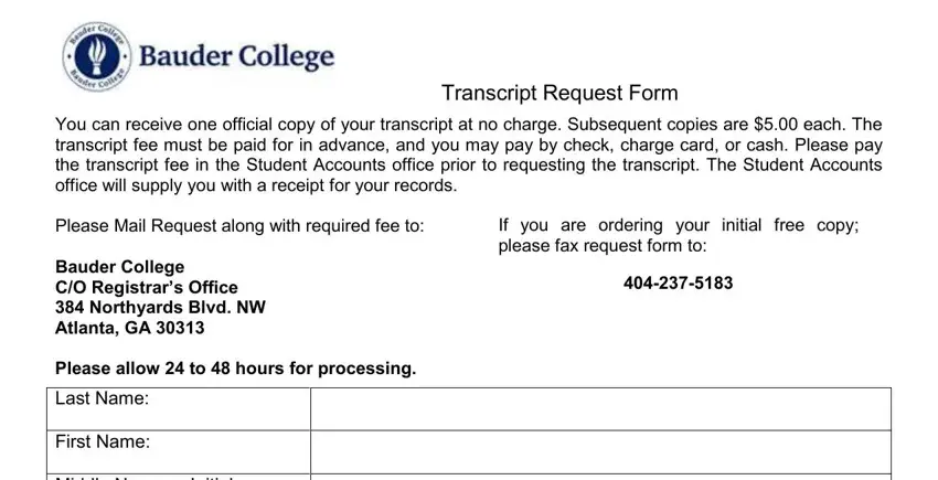Filling out section 1 in requesting ordering bauder online