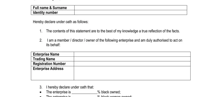 Completing section 1 in bee sworn affidavit