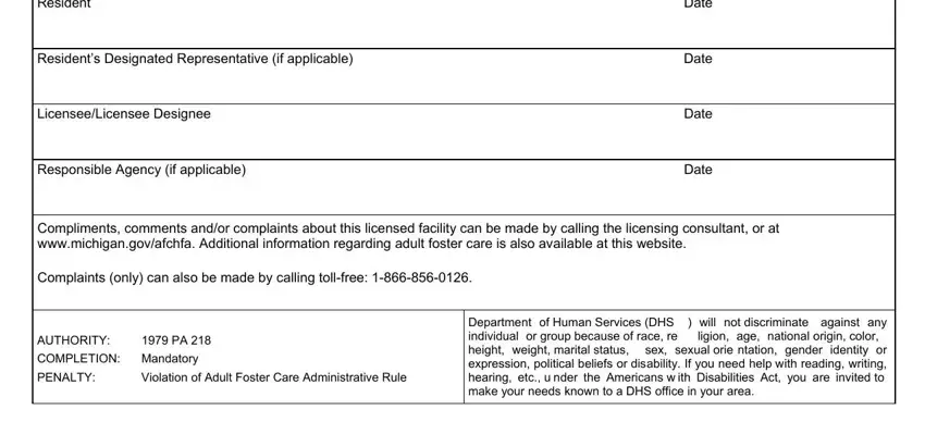 Filling in part 5 in afc resident care
