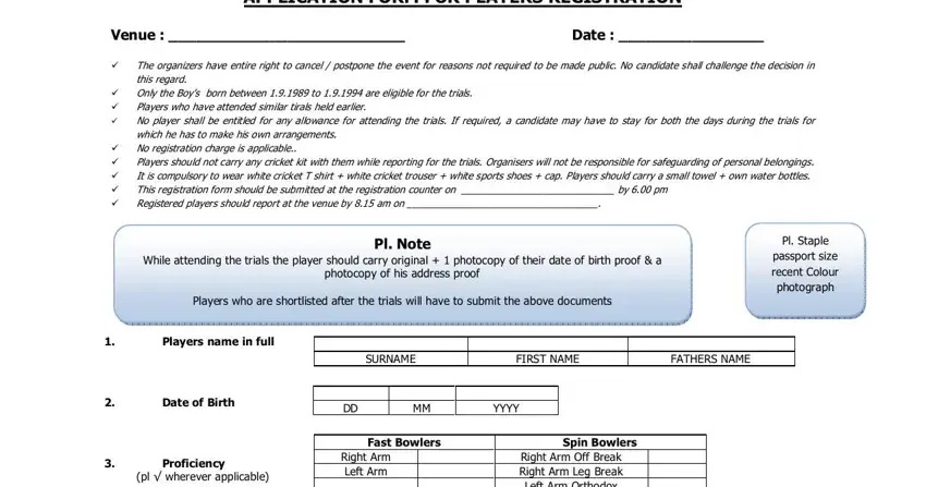 Filling personal details in the BCCI open trials bowlers registration form