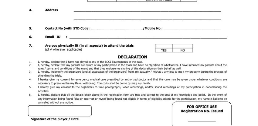 Completing the bowling style and cricket background section of the BCCI trial form
