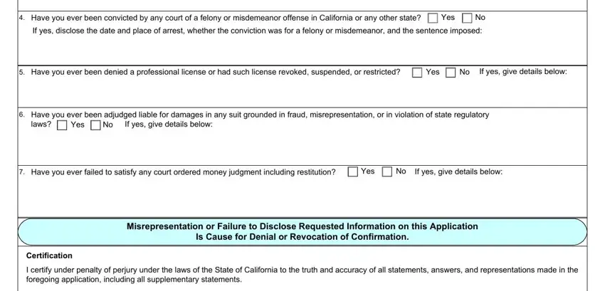 laws If yes give details below, Misrepresentation or Failure to, and Yes of bcia 8374 form