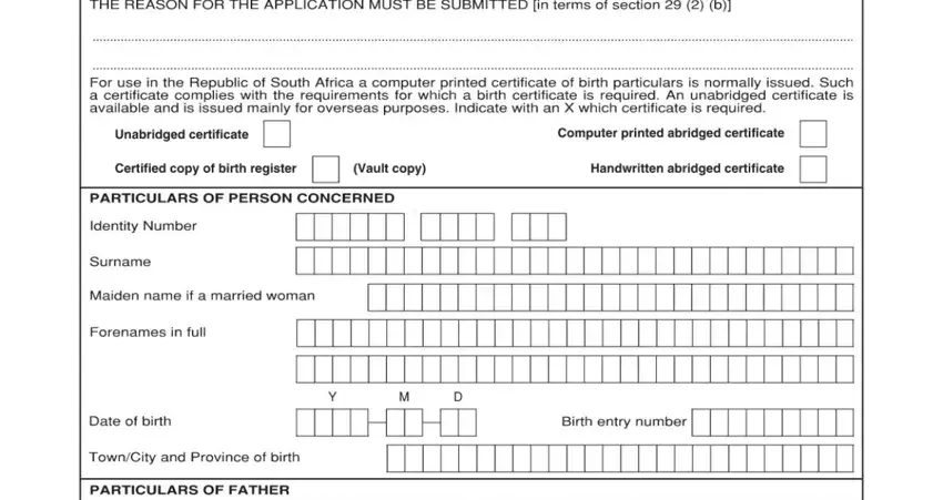 BI-154 South Africa unabridged birth certificate form - filling process step 1