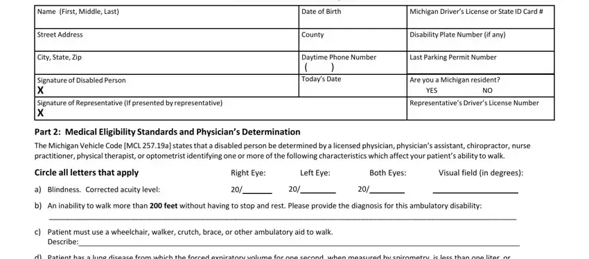 Filling in section 1 in handicap parking permit application michigan