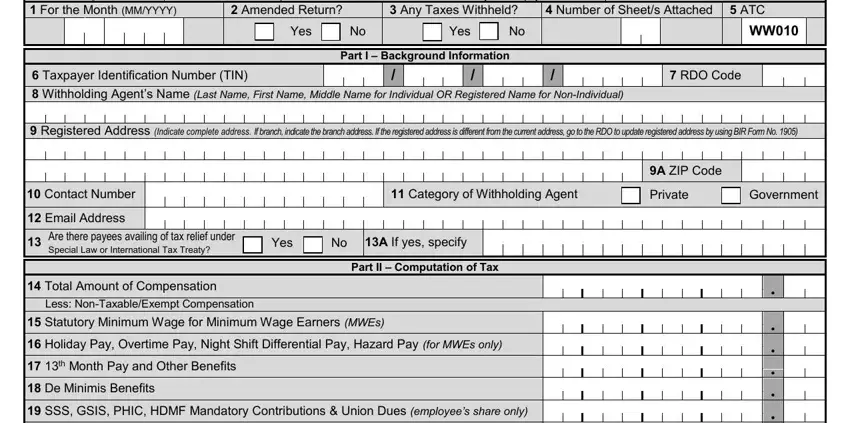 The best way to fill out bir 1601 c form step 1