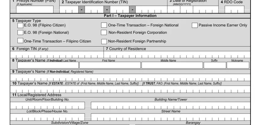 Completing section 1 in BIR Form 1904