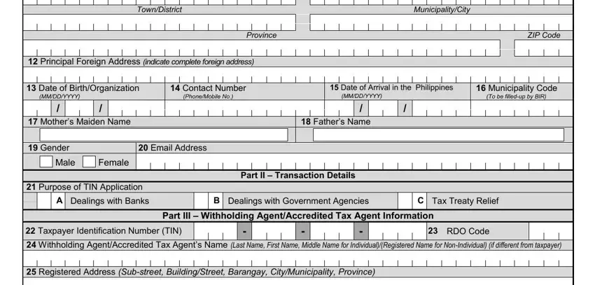 Purpose of TIN Application and Father's Name inside BIR Form 1904