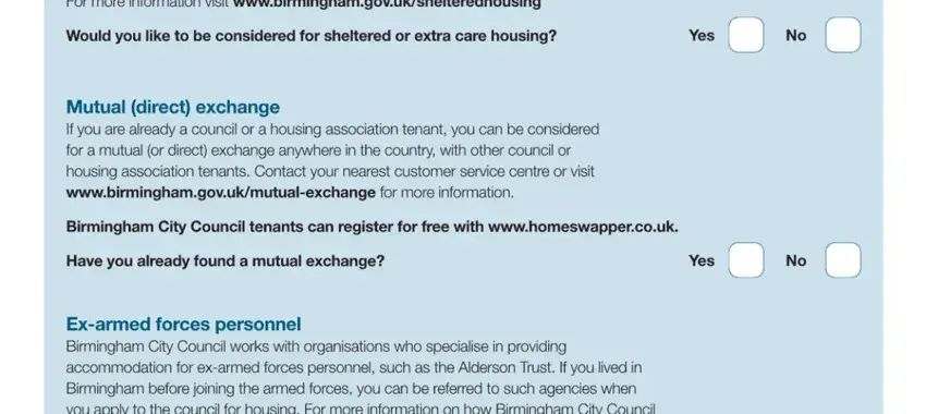 Birmingham Housing form personal details section