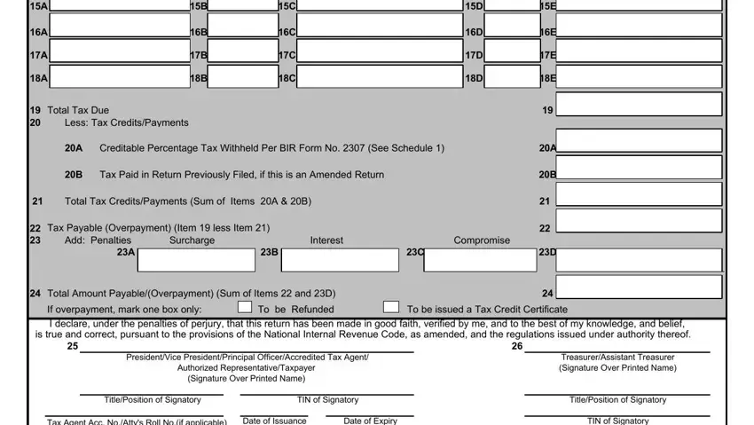 BIR Form 2551M tax computation section with total tax due and credits