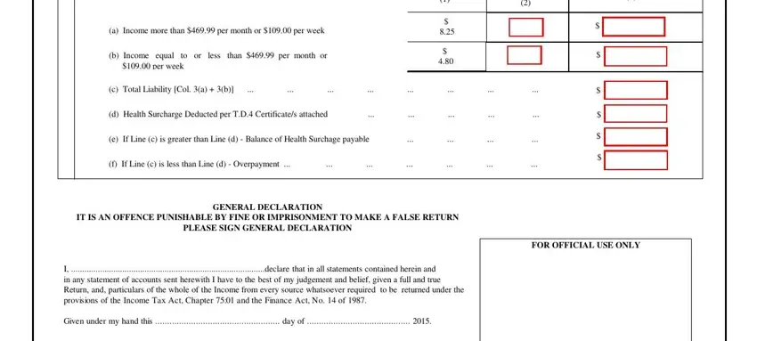 Health Surcharge calculation section of the BIR 440 EMO tax form