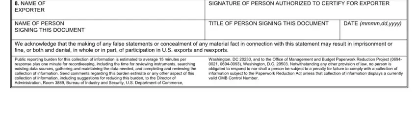 Completing the disposition and certification sections of export form bis 711