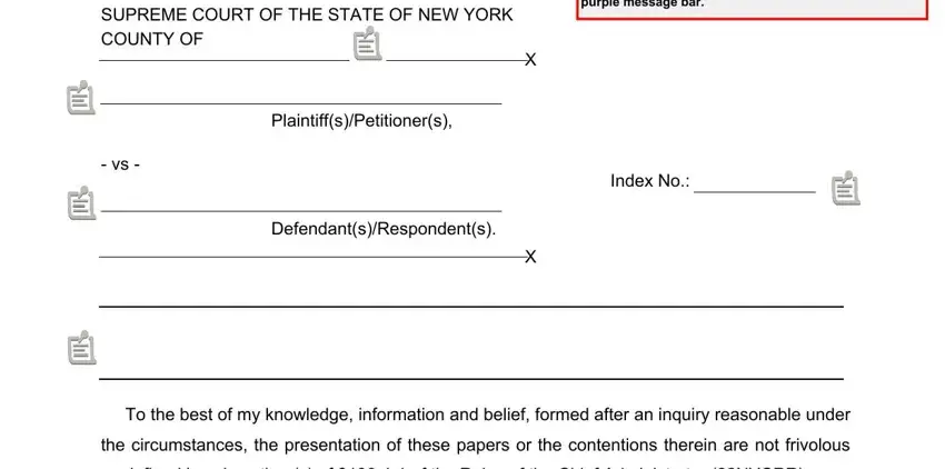 Completing the top section of the blue back litigation cover with court and case details