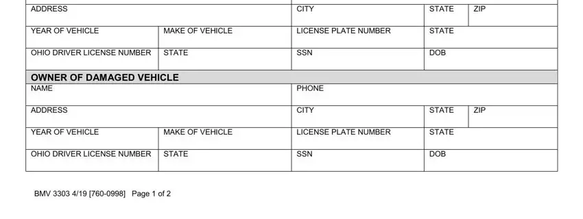 Vehicle information section with driver and owner detail fields