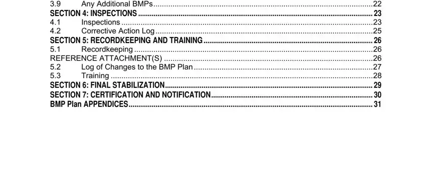 Contents SECTION  SITE EVALUATION, Contents SECTION  SITE EVALUATION, and Contents SECTION  SITE EVALUATION of plan bmp sample