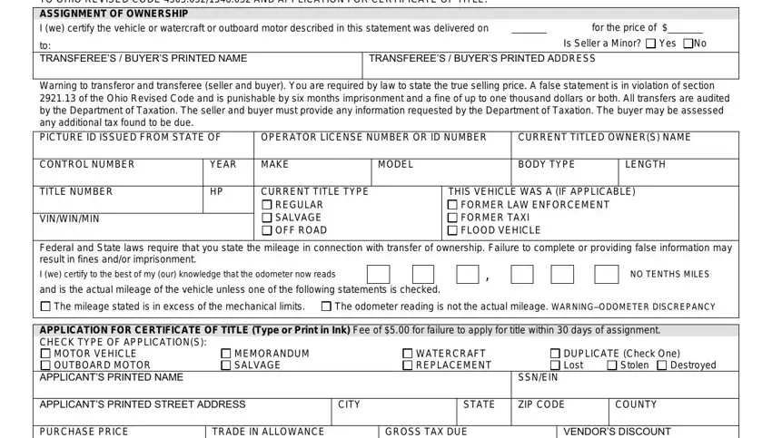 ohio form bmv 3772 writing process shown (step 1)