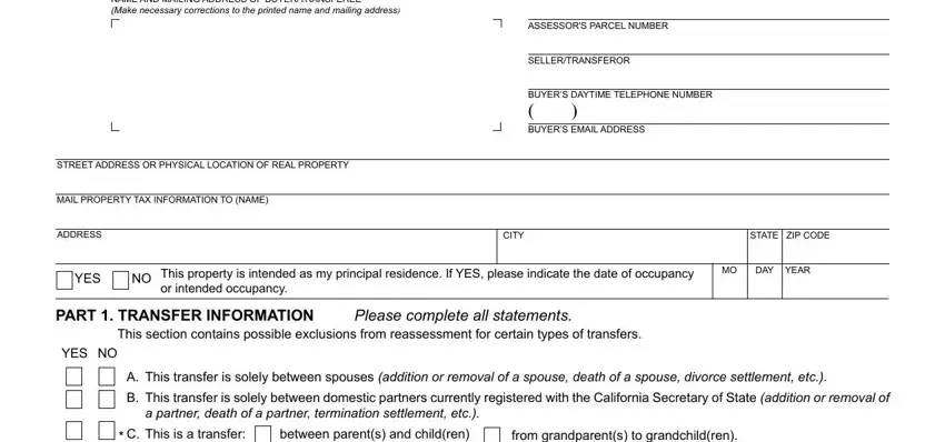 Filling out section 1 in BOE-502-A Preliminary Change of Ownership Report