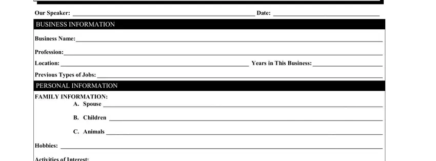 PERSONAL INFORMATION, Location  Years in This Business , and Previous Types of Jobs  inside dance card