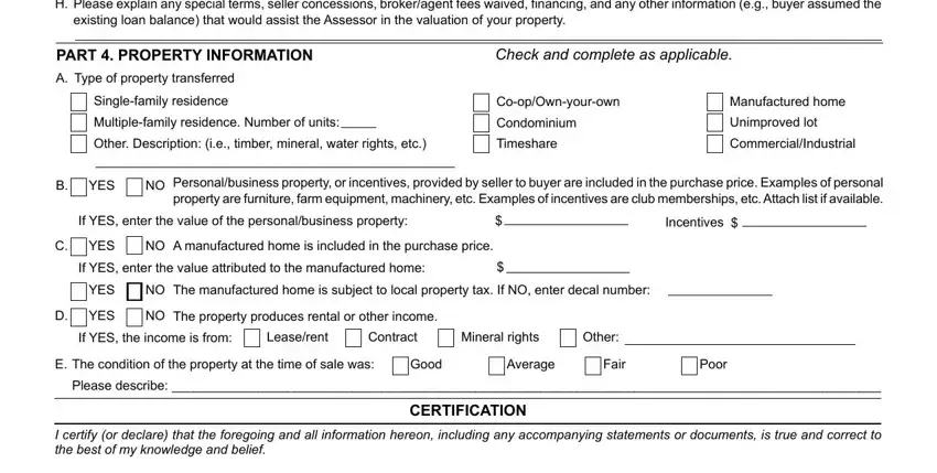 Completing the property information section of BOE-502-A