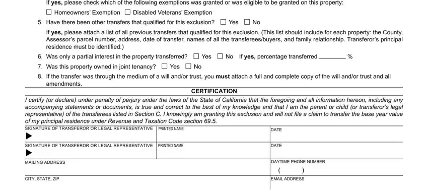 Stage no. 2 for filling out exclusion transfer