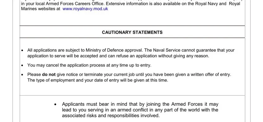 Section 1 of the British Army AFCO Form 5 RN application