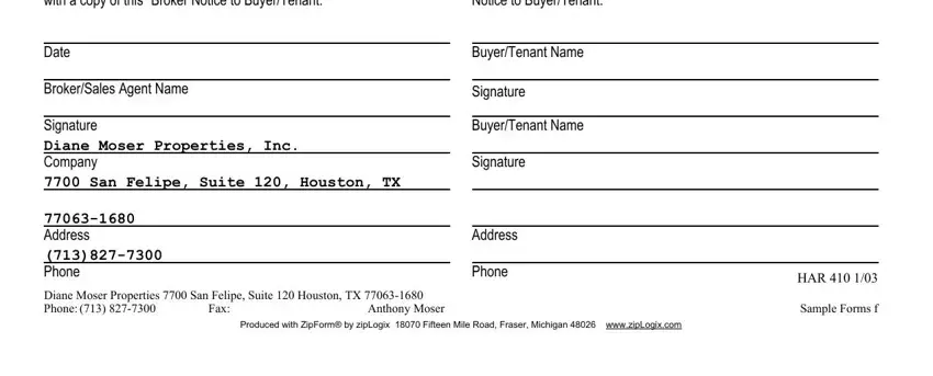 Completing section 1 in the TREC notice to prospective buyer form