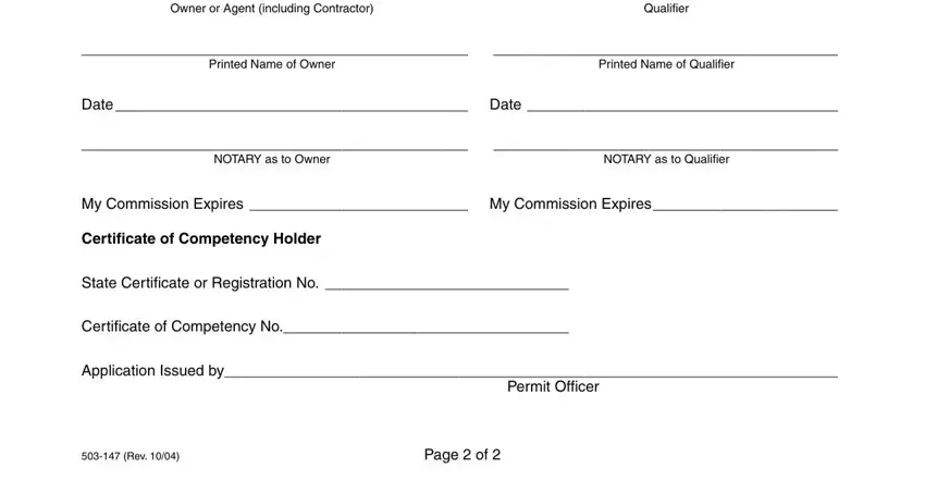 Completing the final section of the Broward Form 503 147 plumbing permit