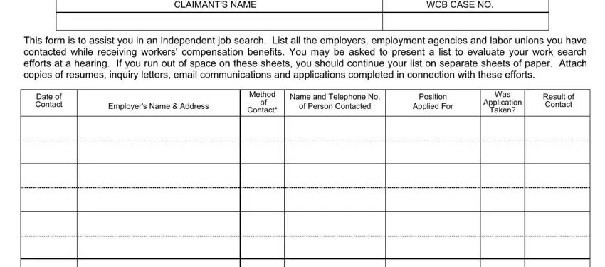 Step number 1 for filling out job search contact list printable