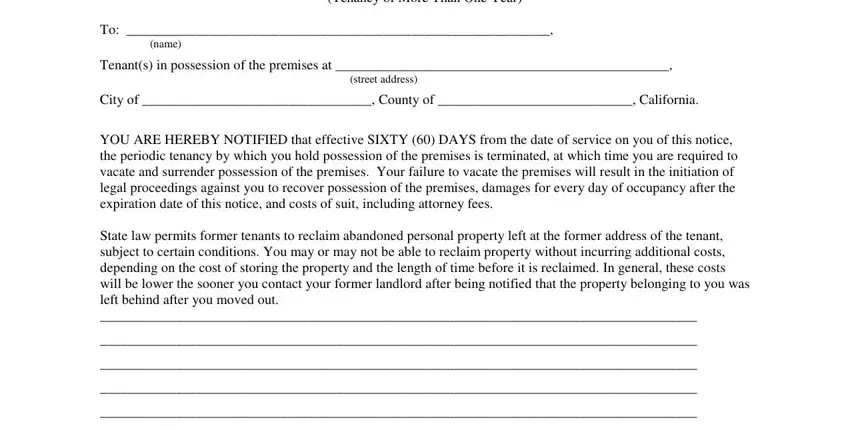 Stage number 1 of submitting 60 day notice to vacate california template