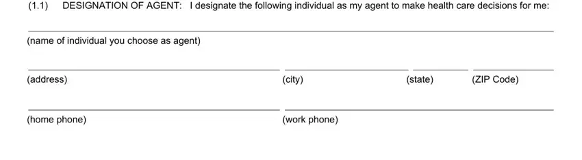 California Advance Healthcare Directive step 1 - starting fields