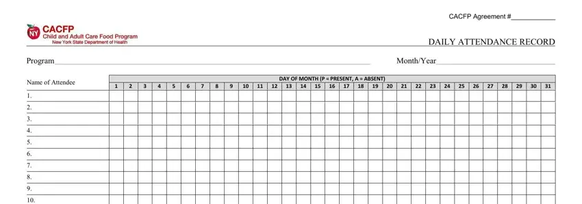 Step number 1 of filling out daily attendance record form