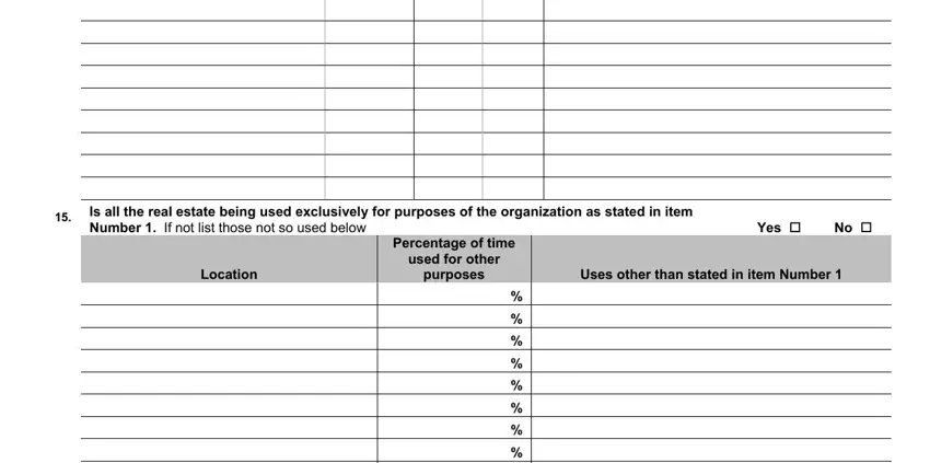 No , Percentage of time, and Uses other than stated in item in caao m3 rev 2015 tax exempt application