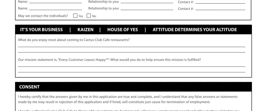 References, consent, and signature section at the end of the application