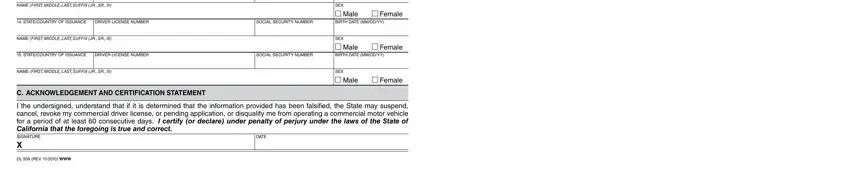 SOCIAL SECURITY NUMBER, STATECOUNTRY OF ISSUANCE, and Female in california dmv 10 year