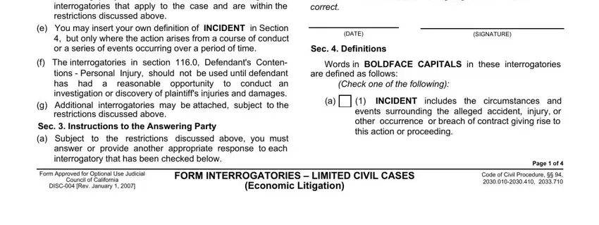 Completing segment 2 of california form interrogatories form