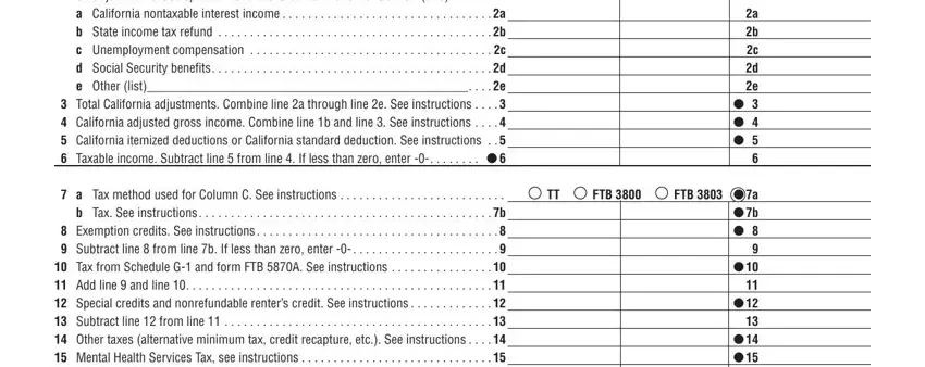Stage no. 2 in filling in California Form 540X
