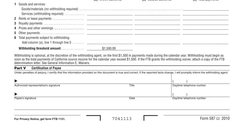 Authorized representatives and Title fields inside California Form 587